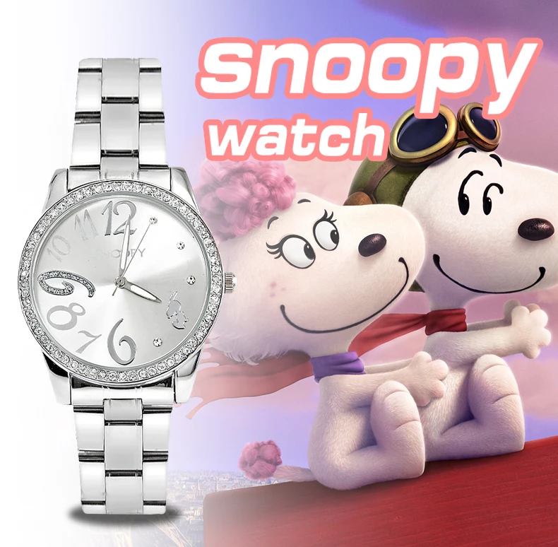 Snoopy часы модные повседневные женские часы из нержавеющей стали женские часы детские часы водонепроницаемые кварцевые наручные часы