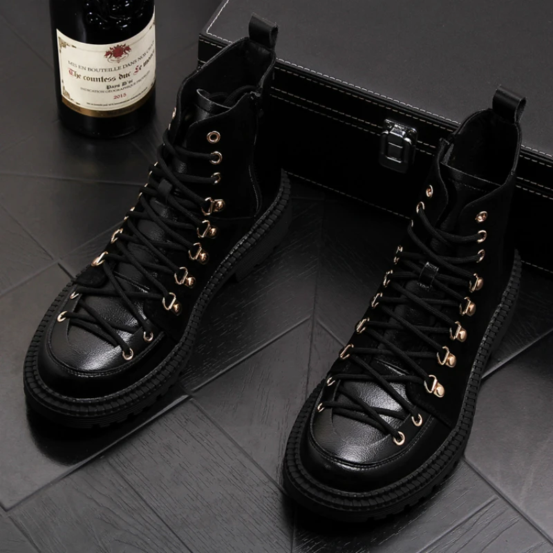 Британский стиль мужские натуральная кожа сапоги парадная обувь черные ботильоны на шнуровке в ковбойском стиле обувь на платформе sapatos hombre