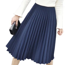 Осенне-зимняя женская юбка, винтажная элегантная плиссированная юбка, женская белая длинная юбка с высокой талией, Женская юбка миди, черная, Saias