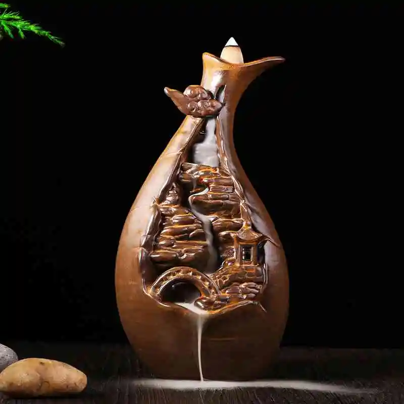 

Backflow Incense Burner Smoke Waterfall Incense Burner Holder Ceramic Aromatherapy Furnace Mountain River Handicraft Home Decor