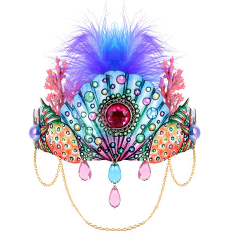 

Bright Carnival Headband Party Lady Feather Ocean Shell Coral Series Headband Crown for carnival Halloween Spot