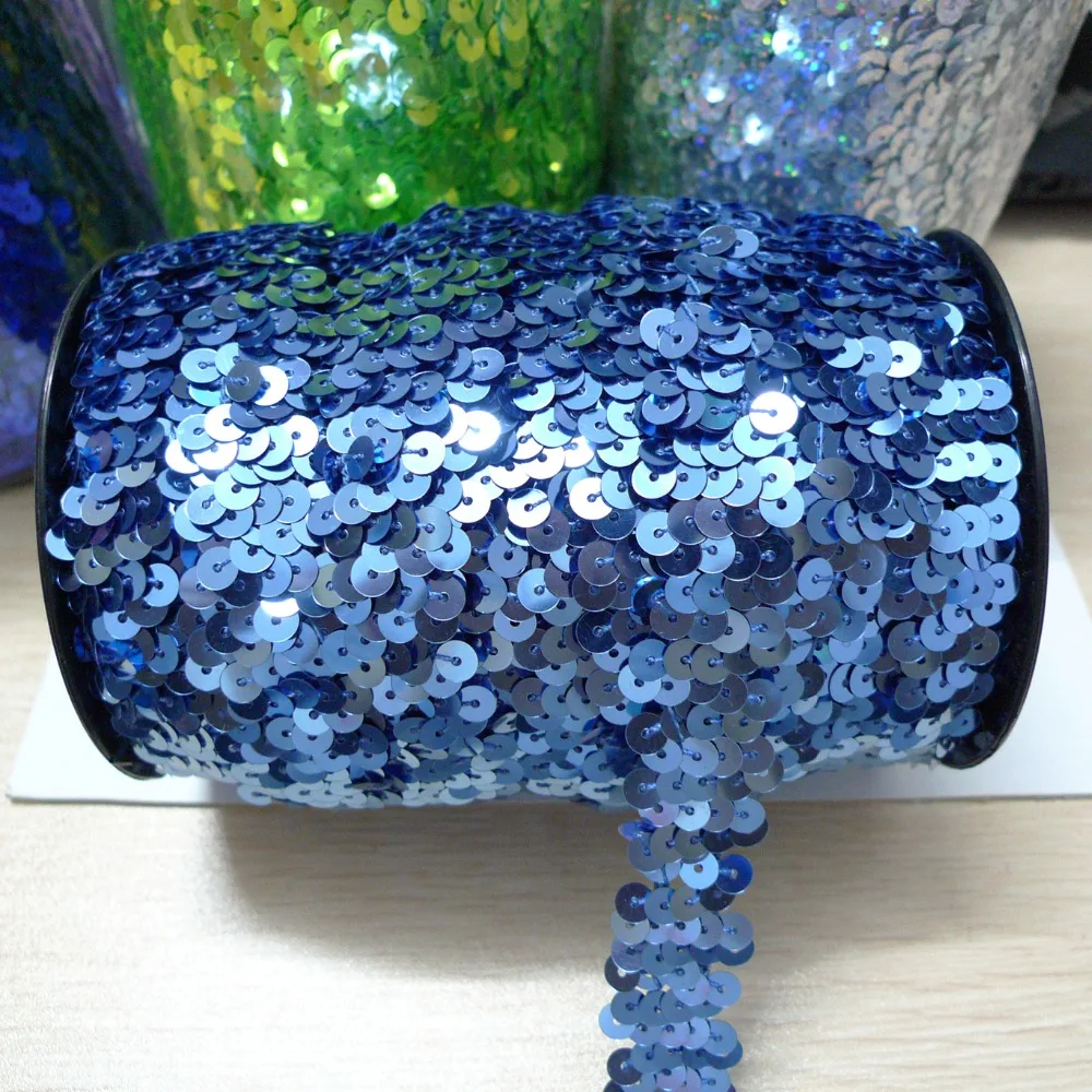 

36 Yards 2 Row 2cm wide Blue Color Elastic Sequin trim Wholesale Yiwu