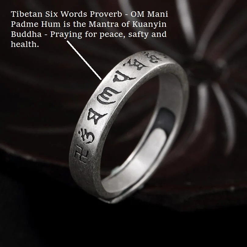 Ручной работы 999 серебряное кольцо тибетское шесть слов кольцо Kuanyin Ом кольцо с мантрой удачи буддистское кольцо Ом изменяемое