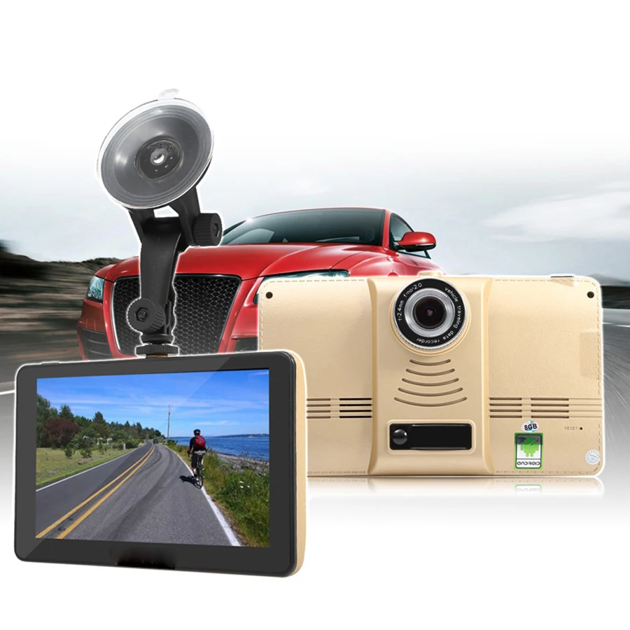 QUIDUX 7 дюймов gps навигация full HD 1080P Android 4,4 автомобильный планшет 170 градусов широкоугольный видеорегистратор камера WiFi FM передатчик
