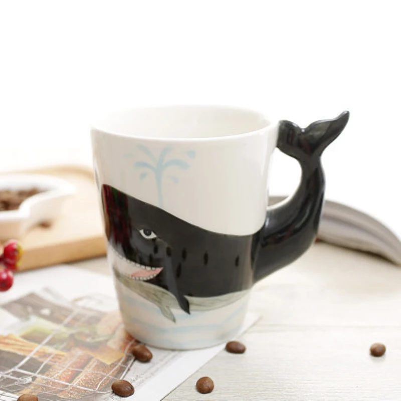 

400ml 3D Animal Ceramic Cup Creative Marine Animal Hand Painted Coffee Milk Mug Whale Lobster Dolphin Octopus Cups Festival Gift