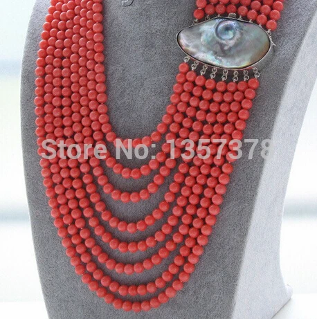 

hot sell- N474 16"-23" 8row 7mm round pink coral beads necklace 925s mabe pearl clasp -Top quality free shipping