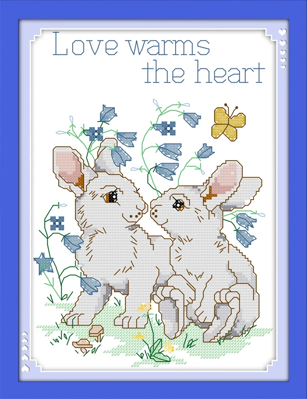 

Two little rabbits Counted 11CT Printed 14CT DMC Cross Stitch Set DIY Chinese Cotton Cross-stitch Kit Embroidery Needlework