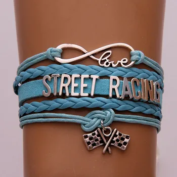 

(10pcs/lot) Infinity Love Street Racing Multilayer Bracelet Finish Line Chequered Flag Charm Bracelet & Bangles Braid Jewelry