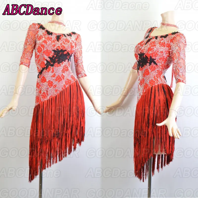 

latin dance dress women half sleeve fringed Rumba Samba Tango dresses for dancing,Custom-made handmade dress