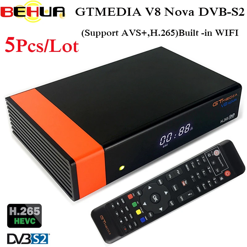 

5Pcs/lot Gtmedia V8 NOVA same as free sat V9 SUPER DVB S2 satellite receiver Builtin wifi support H.265, AVS same as at V8 super