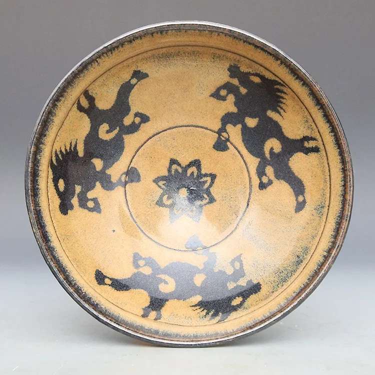 

7 Antique SongDynasty porcelain bowl,Jizhou kiln Three horses bowl,Hand-painted crafts,Collection&Adornment,Free shipping