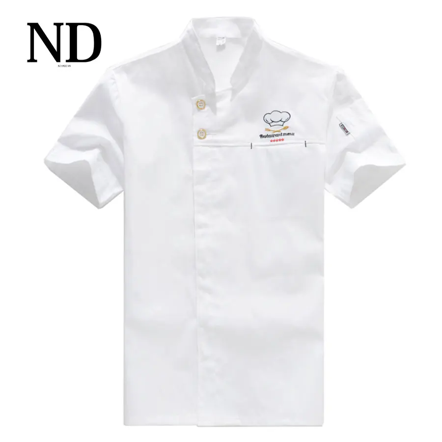 

Chef Jacket Food Service Short Sleeved Summer Hotel Chef Uniform Breasted Chef White Clothing