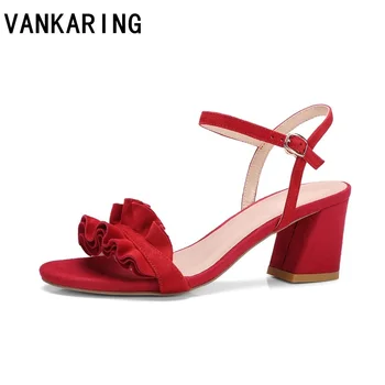 

classic fashion ruffles platform sandals sheepskin suede leather shoes women sandals high heel sandals women party dress shoes