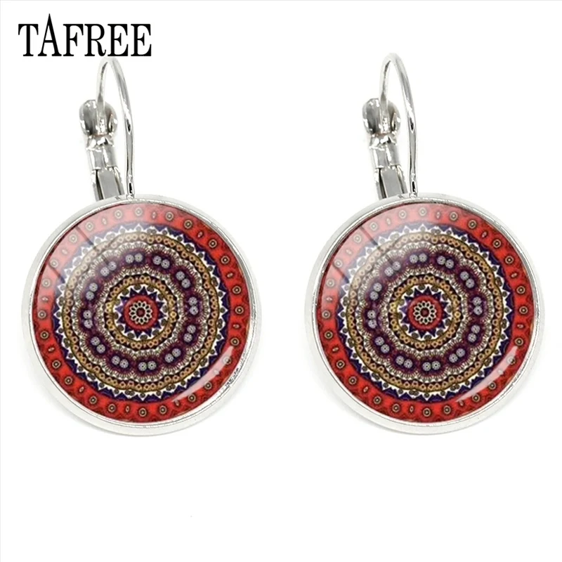 HN402 TAFREE красный серьги Henna Mandala клипсы Винтаж серебро Цвет художественной фотографией Йога серьги Для женщин Свадебная вечеринка модные Jewlry подарок HN407 - Окраска металла: HN402