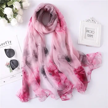 

Hlinayi 2019 New Printed Silk Scarf Silk Handfeel Ultra-thin Large Shawl Travel Sunscreen Ice Scarf Female Scarf