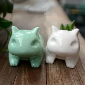 

3D Cute Mini Ceramic Flowerpot Bulbasaur Frog Planter White Green Succulent Plants Flower Pot Hole