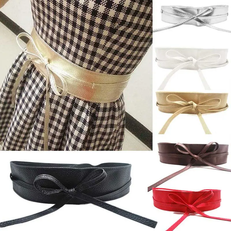 

Soft Faxu Leather Bow Belts Women Solid PU Leather Lace-up Wild Belts Multicolor Fashion Accessional For Dress Tops Decoration