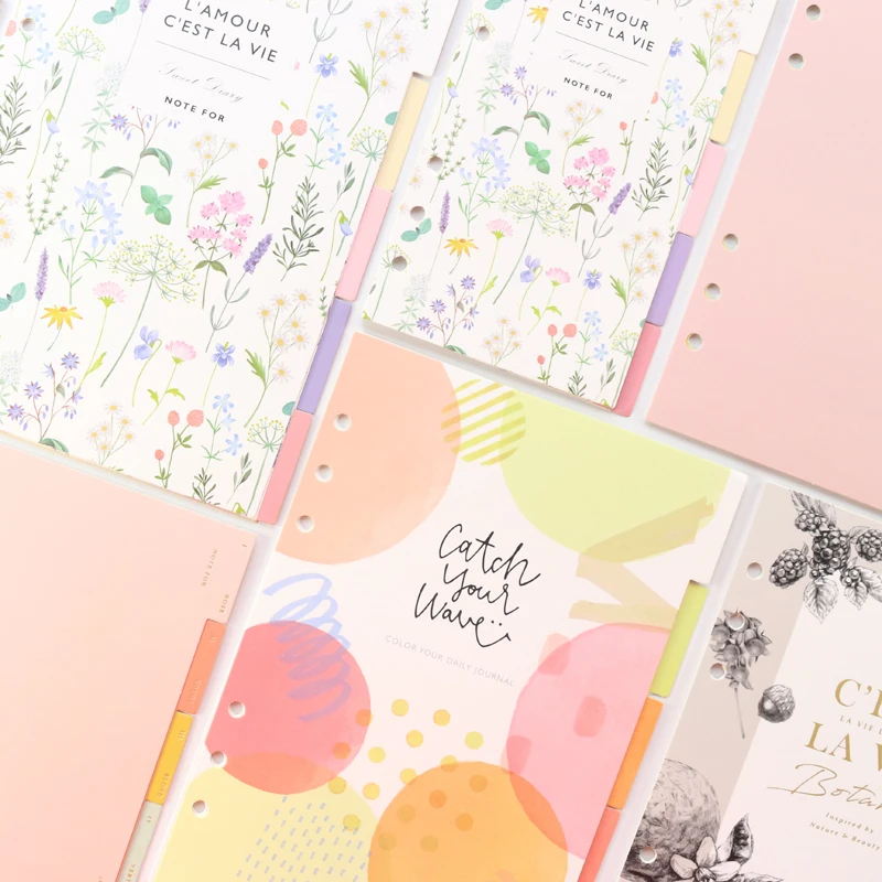 

Domikee New cute office school 6 holed paper index dividers set for binder diary planner notebooks stationery A5A6,5 sheets