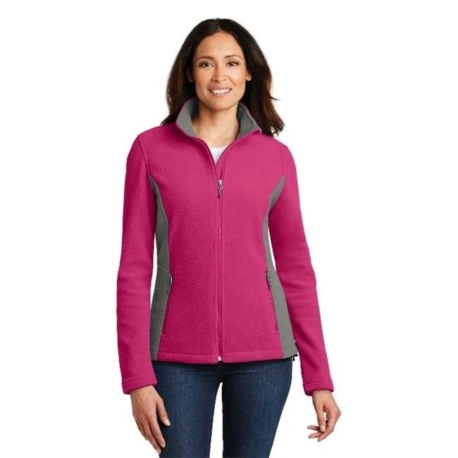 Port Authority L216 Ladies Colorblock Value Fleece Jacket Pink Azalea & Deep Smoke - Extra Large