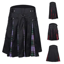 Летние клетчатые шорты мужские шотландские однотонные короткие юбки Homme плиссированные мужские шорты с эластичной резинкой на талии Карманы заклепки Pantalon Hombre