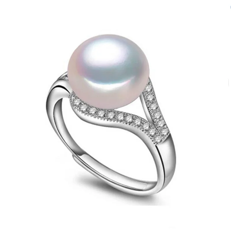 

Genuine Fashion Pearl Jewelry top Natural Freshwater AAA Zircon Pearl Ring Wedding Rings 925 Sterling Silver Rings For Women