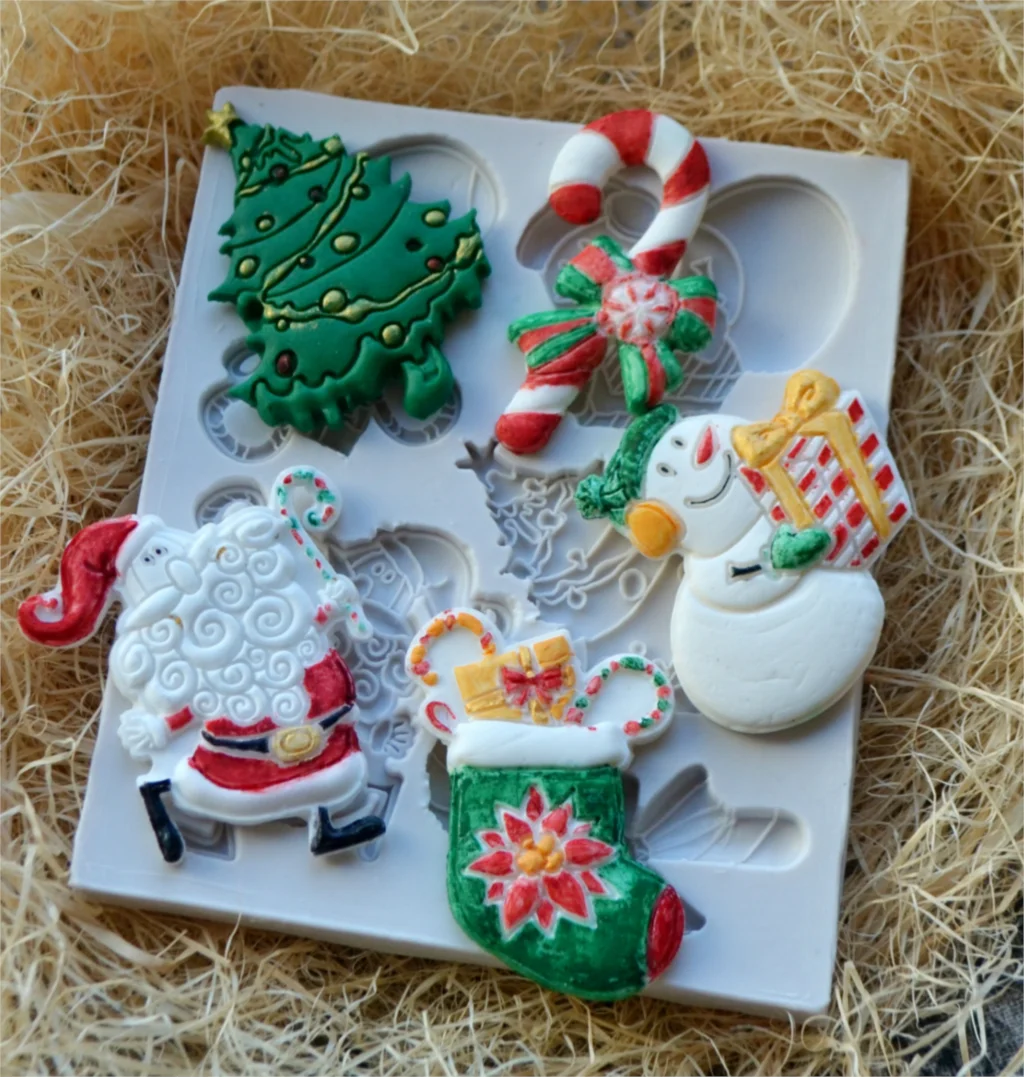 

Christmas Santa Snowman Tree Sock Silicone Fondant Soap 3D Cake Mold Cupcake Jelly Candy Chocolate Decoration Baking Tool h520