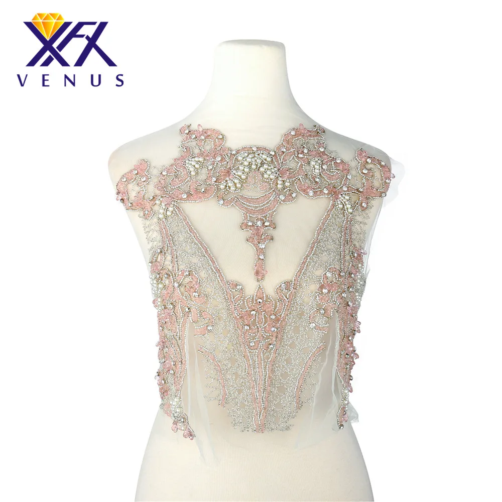 

XINFANGXIU Large Side Rhinestones Patch DIY Apparel Sewing Beads Embroidery Applique Patches For Wedding Dress Accessories