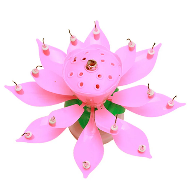 Innovative Cake Musical Candle Lotus Flower Rotating Happy Birthdays Candle Party DIY Cake Decoration 14 Candles For Kids LC