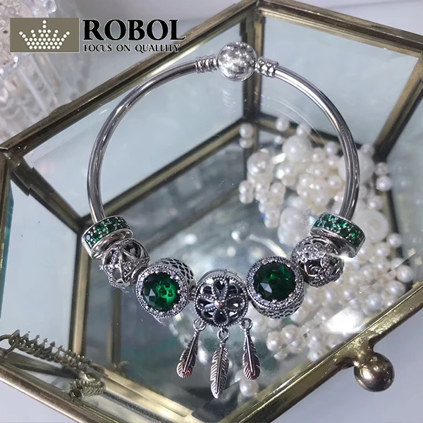 

ROBOL 100%925 Sterling Silver New 1:1 Real Pictures To Pack Genuine Fashion Charm Bracelet Gift, Contact The Seller Has Video