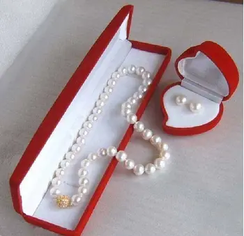 

hot sell new - GORGEOUS18"10-11MM + SOUTH SEA NATURALWhitePEARL NECKLACE Earring Set+BO t