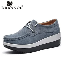 DRKANOL/женская повседневная обувь на платформе; Винтажная обувь на плоской платформе со шнуровкой и круглым носком из коровьей замши; Весенняя дышащая женская обувь