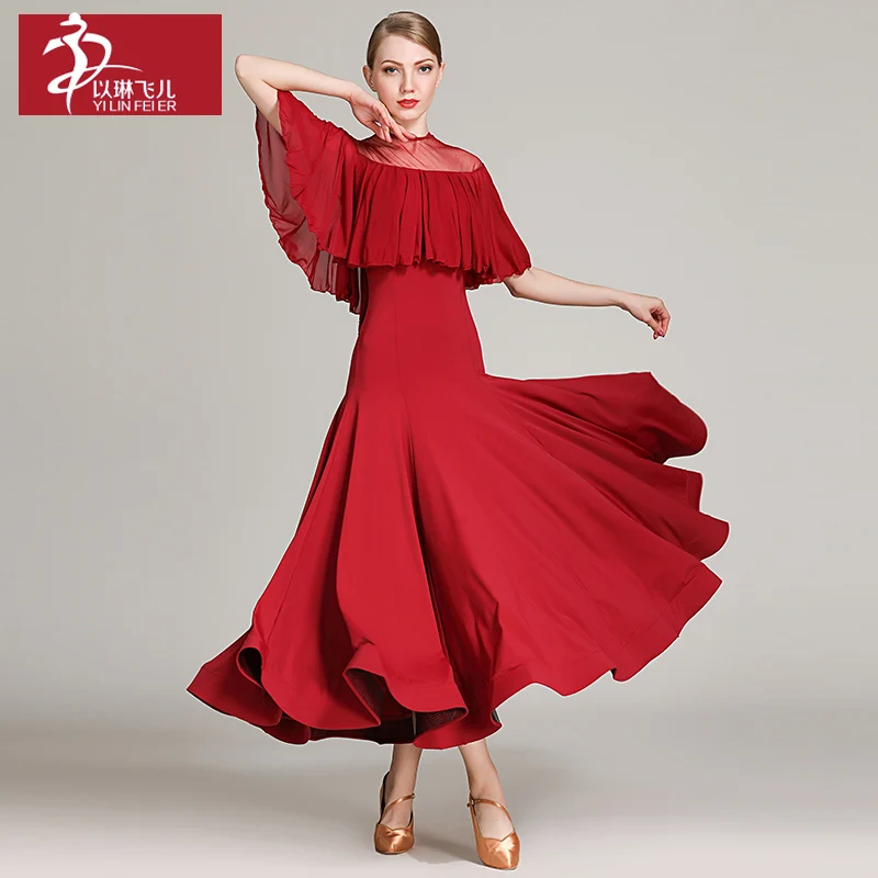 

A0022 Professional Ballroom Long Skirt for Woman Tango & Waltz Dancer Stage Performance Costumes Modern Dress 3 Colos Available