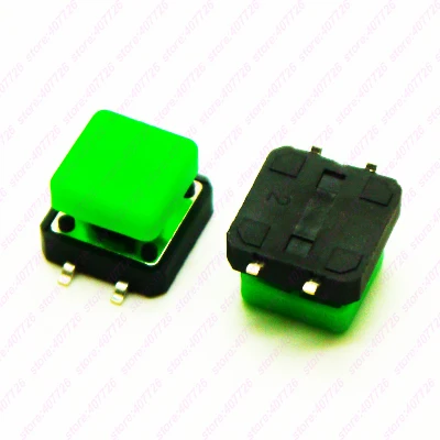 10 шт. 12X12 мм H = 9 мм с квадратной крышкой мгновенные тактильные 4PIN SMT/DIP тактовый переключатель кнопочный переключатель микроклавишная кнопка - Цвет: SMT With Green Cap