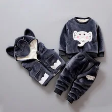 Комплекты одежды для маленьких мальчиков и девочек, осенне-зимний теплый жилет с капюшоном с изображением слона+ рубашка+ штаны, комплект одежды для детей 1-4 лет