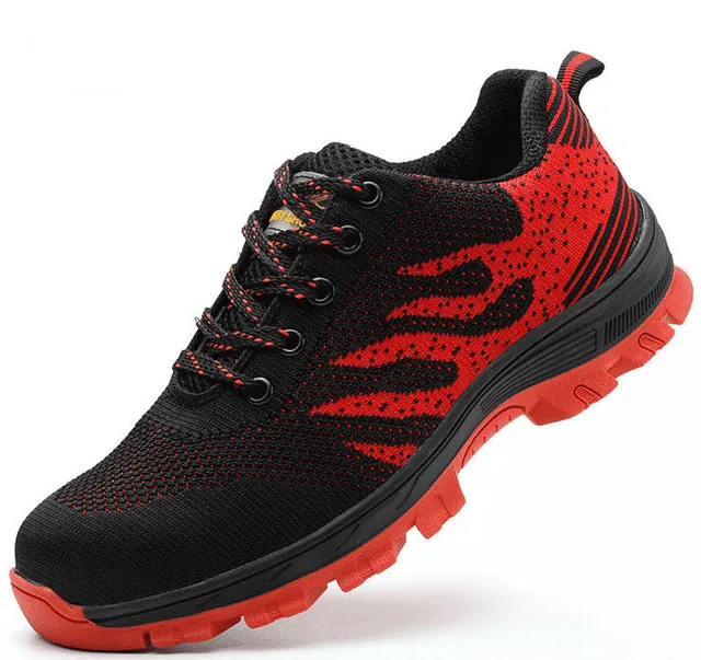 red and black steel toe shoes