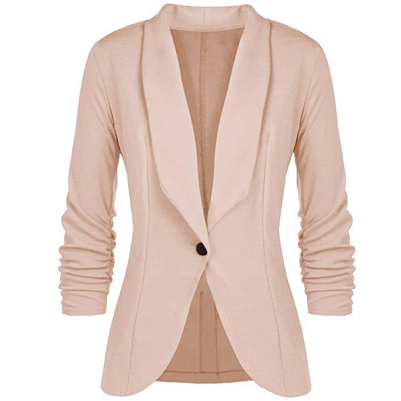 CINESSD Office Lady Blazers Coat Solid Long Sleeves Cardigan Button Casual Suit Navy Blue Draped Slim Cotton Women Blazer Jacket