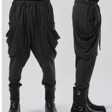 27-44! Новинка Для мужчин одежда Повседневное штаны-шаровары черные обтягивающие штаны мужской личности Штаны мужской большие размеры певица костюмы