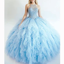 Великолепные пышные платья для девочек, vestidos de 15 agnos anos, с бретельками, с кристаллами, бисером, многослойные пышные платья