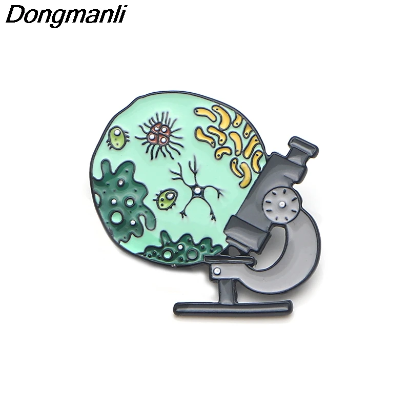 

P3608 Dongmanli bacterial Microscope Metal Enamel Pins and Brooches for Women Doctors Lapel Pin Medical Badge Gifts