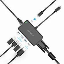 Dodocool 7-в-1 многофункциональный USB-C концентратор с Тип-C Мощность доставки видео в формате 4K HD/VGA Выход Порты и разъёмы Gigabit Ethernet адаптер