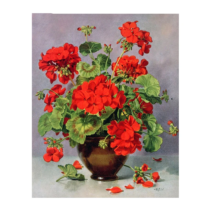 Diamond Embroidery 5D DIY Diamond Painting Red Flower VaseDiamond Painting Cross Stitch Floral Rhinestone Decoration 