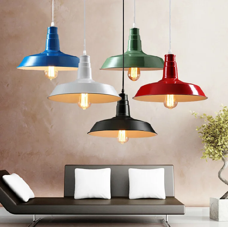 

vintage loft colorful iron lid pendent lamp for dining room bar cafe shop single head E27 dia 26/36/46 cm drop lights A168