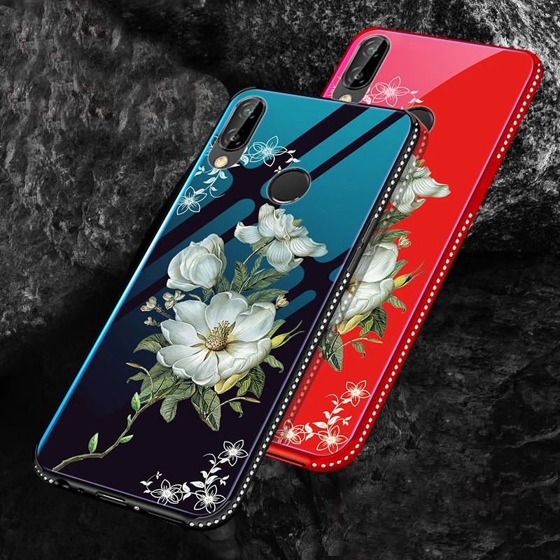 

Luxury glass shell jasmine lily flower Phone Case 5.84" For Huawei P20 Lite Floral Cases For Huawei P20 Lite Cover Nova 3e