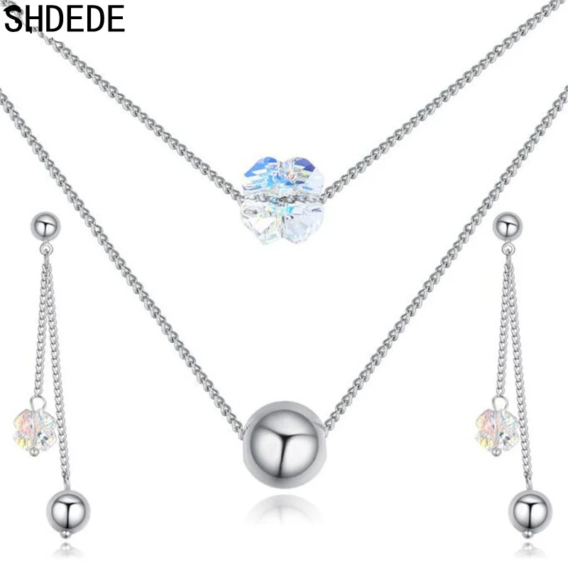 

SHDEDE Women Fashion Jewelry Set Crystal from Swarovski Long Dangle Earrings Necklace Sets For Female Ladies Gift -25452