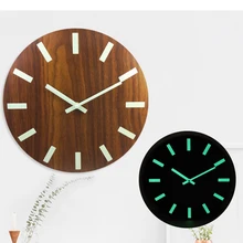 3D Modern Design Bedroom Living Room 12 Inch Luminous Wall Clock Wood Silent Home Decor Glow Dark Quartz Wall Hanging Clock