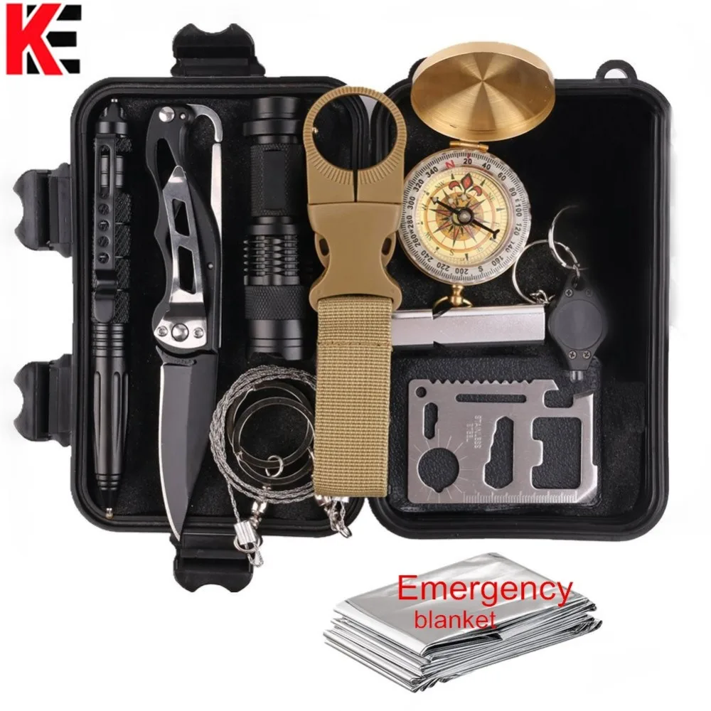 Günstige 11 In 1 Notfall Überleben Getriebe Multi Tools Kit Set Outdoor Camping Reise Multi werkzeug Erste Hilfe SOS EDC taktische für Wildnis