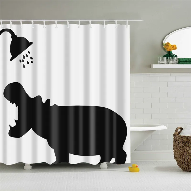 Мультфильм стиль ванная комната поставка занавески для душа набор кошка, утка, рыба водонепроницаемая ткань с рисунком ткань для ванной занавески экран с крючками - Цвет: TZ170749