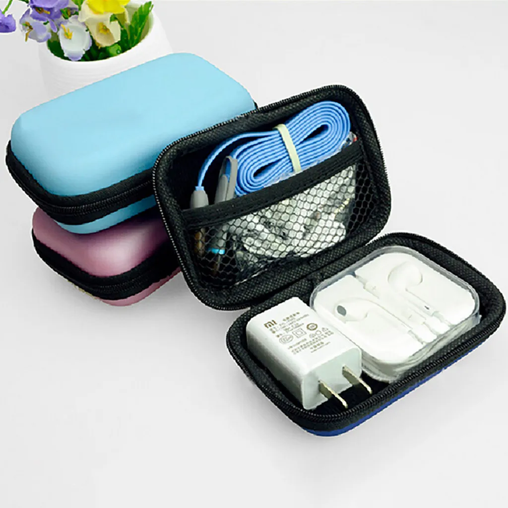 

ISHOWTIENDA 2019 Mini Zipper Hard Leather Earphone Storage Bag Earphone Pouch Box Hot sale