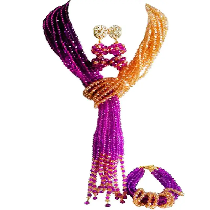 

Fashion Purple Champagne Gold AB Women Anniversary Gift Crystal Jewellery Sets 10C-WJ-22