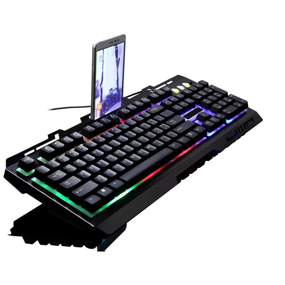 

G700 104Keys Wired Gaming Keyboard LED Rainbow Color Backlight Gaming USB Keyboard Black High Quality Keypad for LOL PUBG L0311